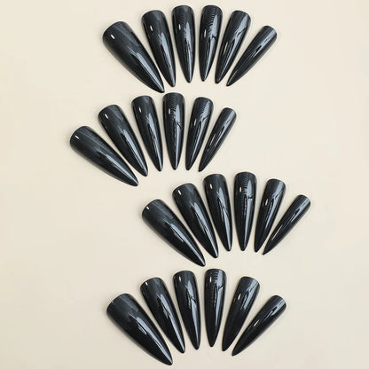 Transform Your Nails with 24Pcs Extra Long Stiletto French Style Modern Classic Simple BLACK Solid Color Full Cover Fake Nail Ki