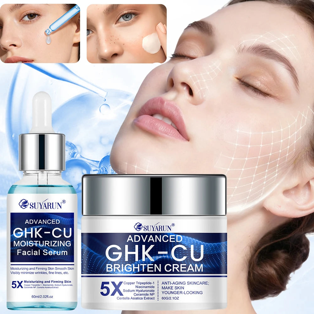 SUYARUN GHK-CU Cream & Serum - Anti-Aging Facial Moisturizer, Firming and Moisturizing for All Skin Types, Suitable for Women.