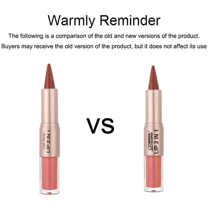 2IN1 Tapered Gradient Lipliner Pen Nude Brown Mirror Glass Lip Gloss Matte Lip Liner Waterproof Lip Contour Non Stick Makeup