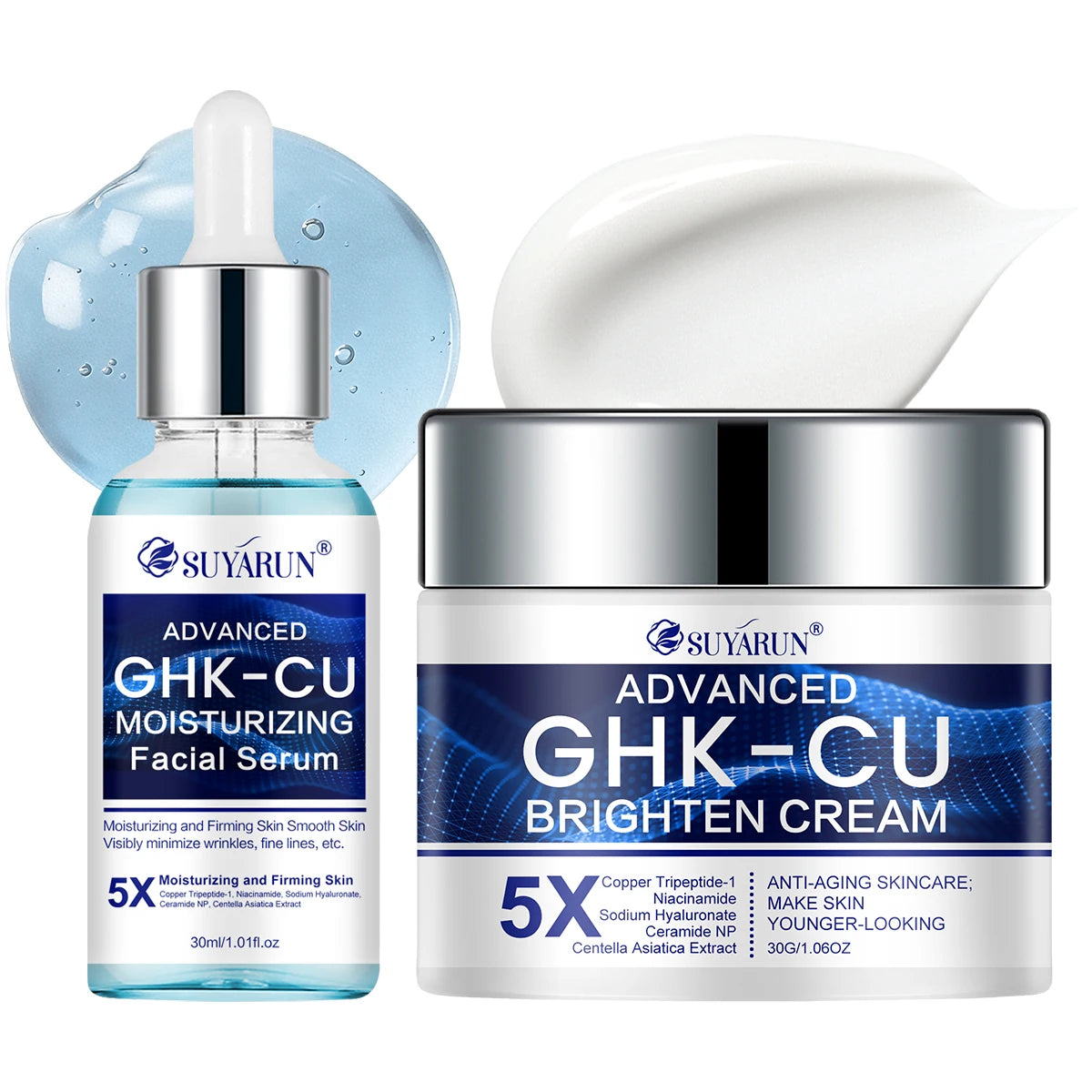 SUYARUN GHK-CU Cream & Serum - Anti-Aging Facial Moisturizer, Firming and Moisturizing for All Skin Types, Suitable for Women.