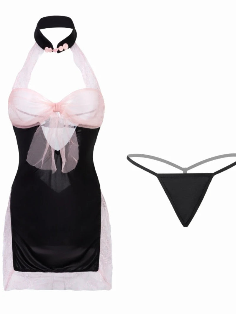 Women Christmas Erotic Transparent Bra Thong Kit Crotchless Fishnet Black Pajamas Sexy Lingerie Hot Erotic Mesh Exotic Bodysuit