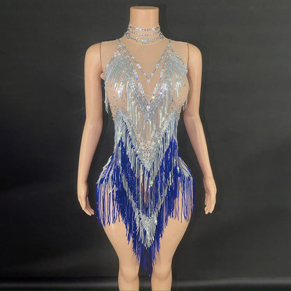 Iris Gradient Tassel Latin Dance Competition Costume Talent Performance Dress Prom Performance Costume