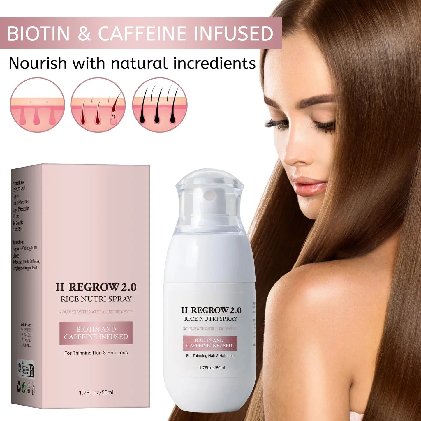 Hair Spray Rice Water Strong Hair Follicle Root Thick Loss Prevention Nourishing Soften Hair Helper Care Spray for Thinning Hair