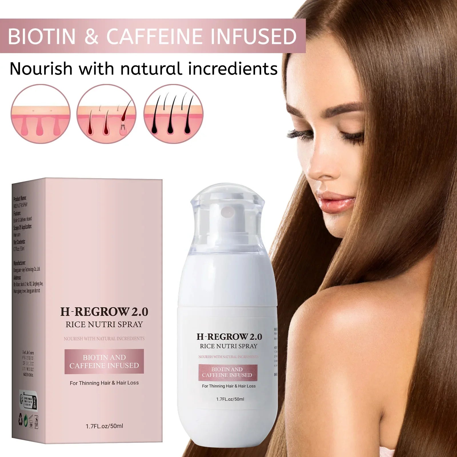 Hair Spray Rice Water Strong Hair Follicle Root Thick Loss Prevention Nourishing Soften Hair Helper Care Spray for Thinning Hair