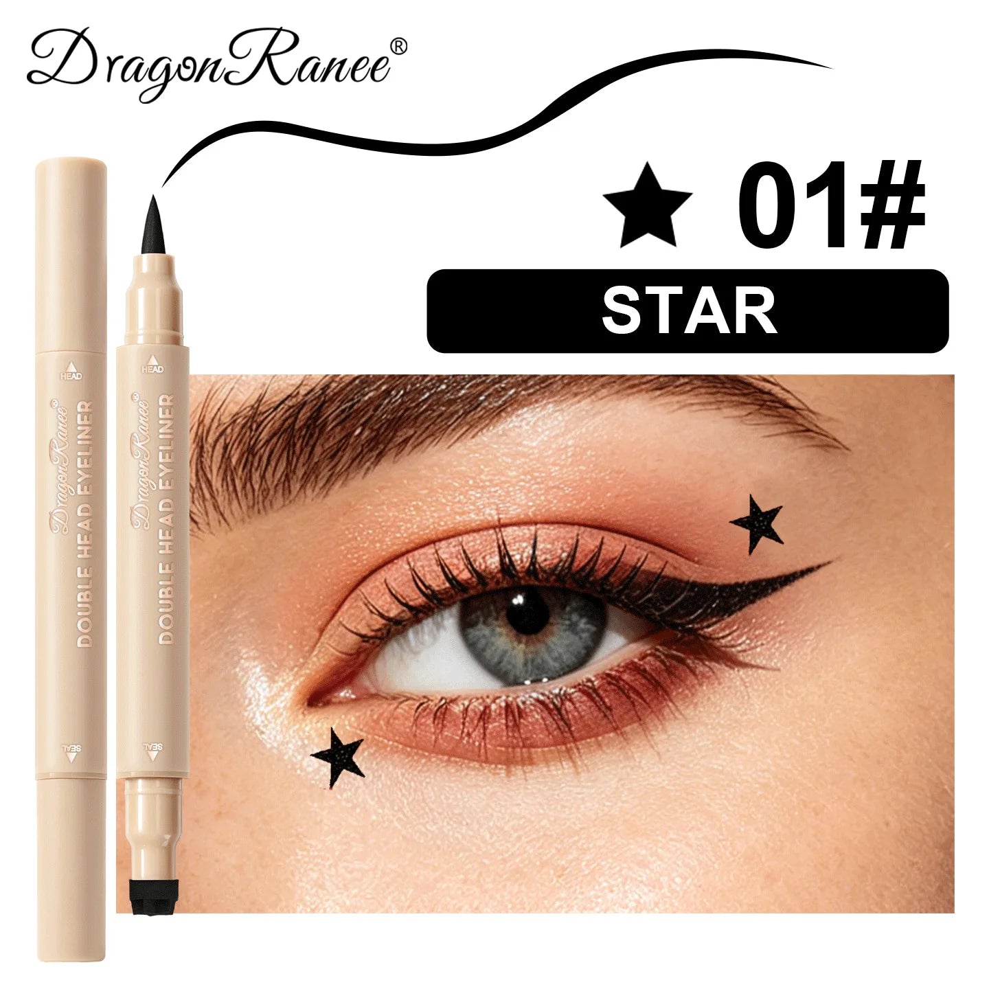 Colorful Liquid Stamp Eyeliner Red Star Heart Butterfly 2 in 1 Eye Liner Pencil Purple Pink Waterproof Eye Template Makeup Tool
