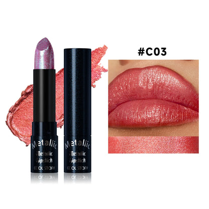 15Colors Metallic  Waterproof Lasting Diamond Pearlescent Metallic Lipstick Blue Lip Gloss Women Makeup Cosmetic