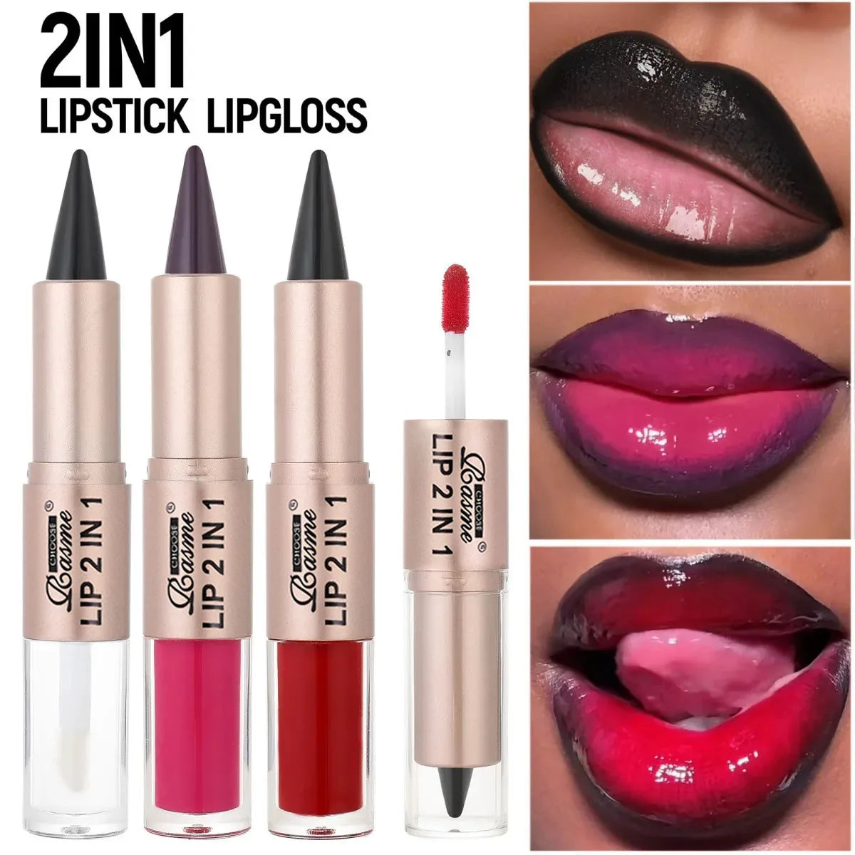 2IN1 Tapered Gradient Lipliner Pen Nude Brown Mirror Glass Lip Gloss Matte Lip Liner Waterproof Lip Contour Non Stick Makeup