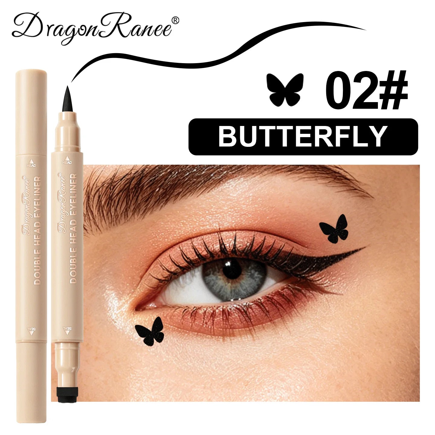 Colorful Liquid Stamp Eyeliner Red Star Heart Butterfly 2 in 1 Eye Liner Pencil Purple Pink Waterproof Eye Template Makeup Tool