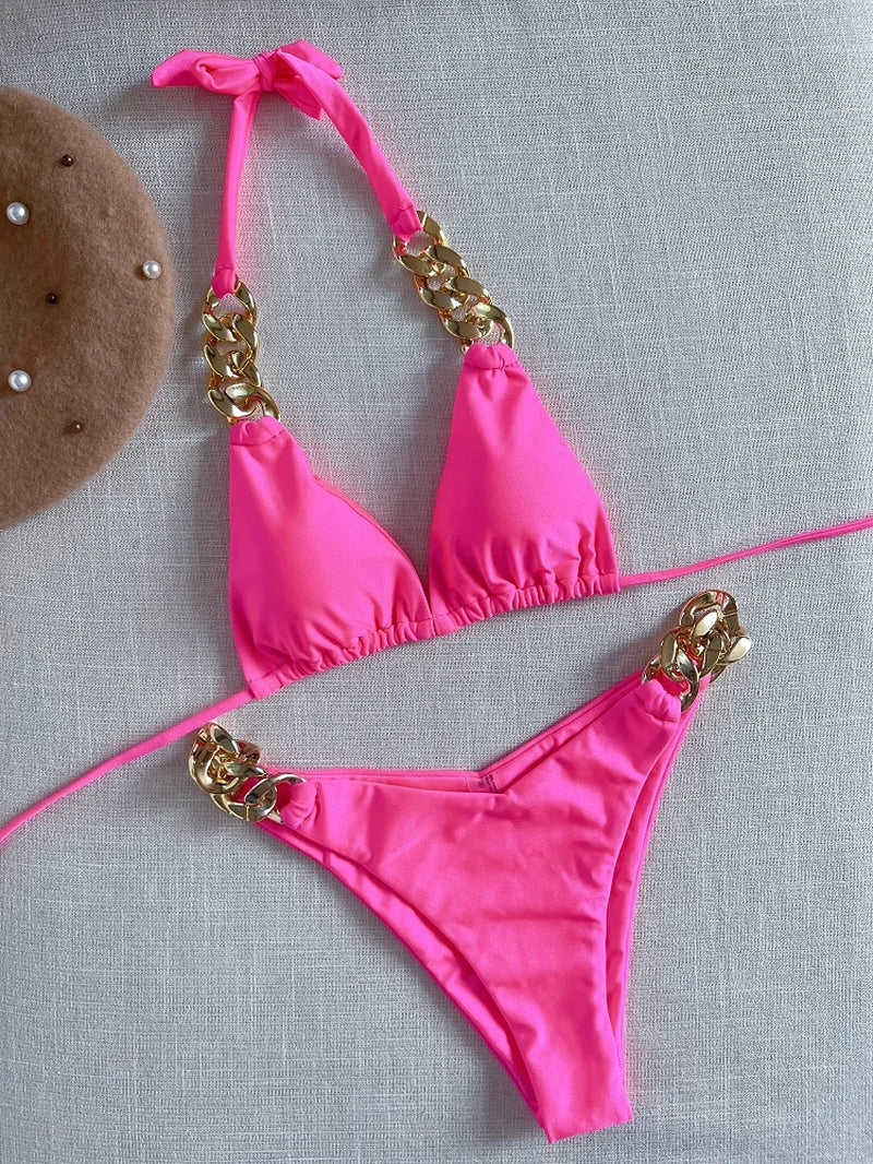 New Sexy Bikini 2023 Triangle Bathing Suit for Women Brazilian Bikini Set 2-Piece Halter Swimwear Push up Swimsuit