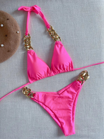 New Sexy Bikini 2023 Triangle Bathing Suit for Women Brazilian Bikini Set 2-Piece Halter Swimwear Push up Swimsuit