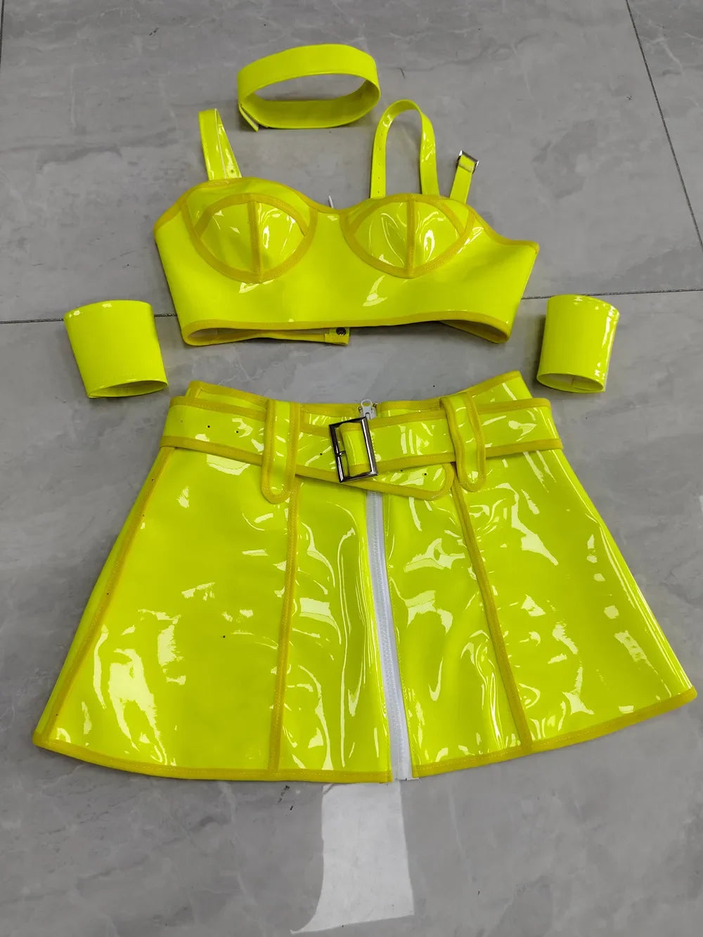 Bar Club Party Disco Dance Costume Women Dancer Team Nightclub Bar Sexy Stage Wear Pink Laser Tops Skirt Performance Clothes