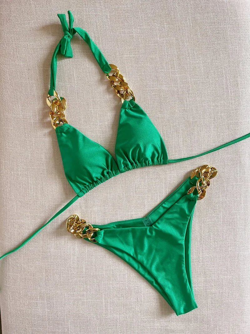 New Sexy Bikini 2023 Triangle Bathing Suit for Women Brazilian Bikini Set 2-Piece Halter Swimwear Push up Swimsuit