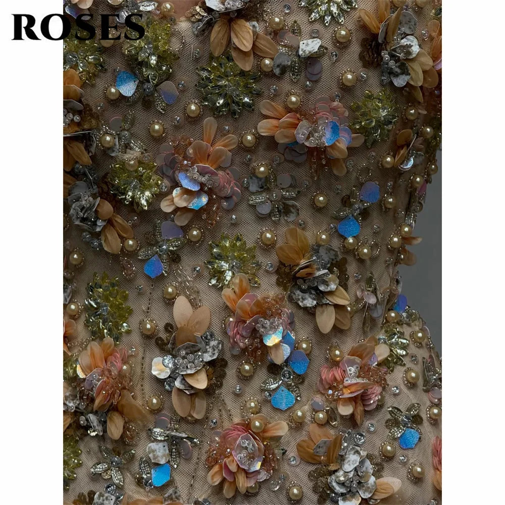 ROSES Champagne Party Dress Sweetheart Mermaid Evening Dresses with 3D Floral فساتين السهرة Gala Dress Customized