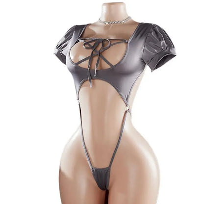 Sexy One-Piece Hot Hollow Open Bra Baby Doll Cosplay Bodysuit Sexy Women'S Sex Clothes Crotchless Exposed Navel Erotic Costumes