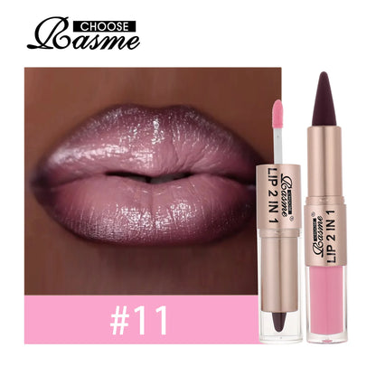 2IN1 Tapered Gradient Lipliner Pen Nude Brown Mirror Glass Lip Gloss Matte Lip Liner Waterproof Lip Contour Non Stick Makeup
