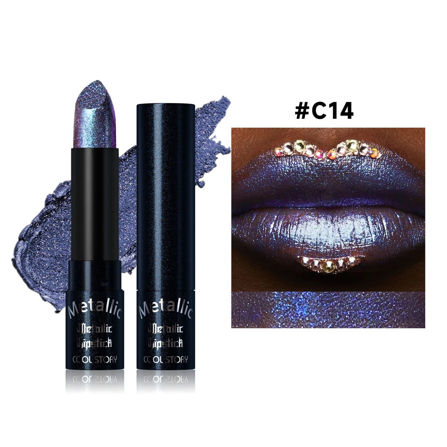 15Colors Metallic  Waterproof Lasting Diamond Pearlescent Metallic Lipstick Blue Lip Gloss Women Makeup Cosmetic