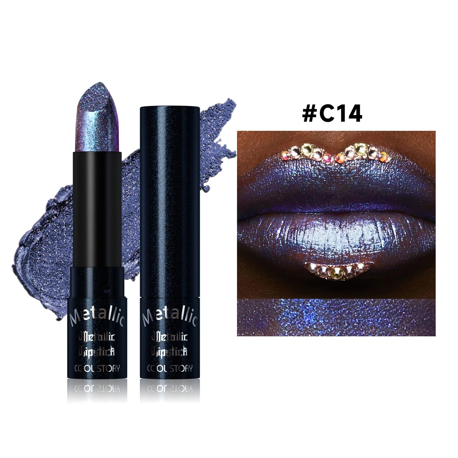 15Colors Metallic  Waterproof Lasting Diamond Pearlescent Metallic Lipstick Blue Lip Gloss Women Makeup Cosmetic