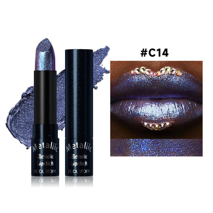 15Colors Metallic  Waterproof Lasting Diamond Pearlescent Metallic Lipstick Blue Lip Gloss Women Makeup Cosmetic