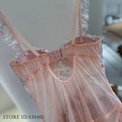 Sexy Lingerie Female Sleepwear Suspender Nightgown Perspective Lace Ballet Tutu Night Dress Sleepwear Sweet Temptation Nighty