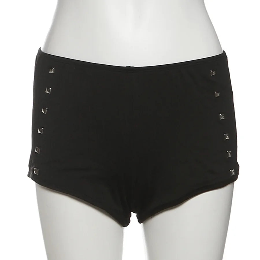 Women'S Retro Beach Personality Design Bottoms Embellished Metal Rivet Detail Elastic Waist Low-Waisted Daily Shorts New Style