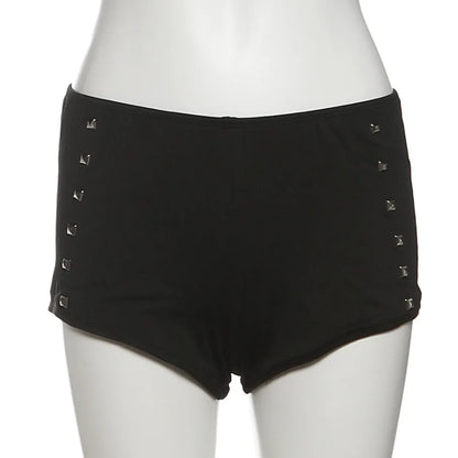 Women'S Retro Beach Personality Design Bottoms Embellished Metal Rivet Detail Elastic Waist Low-Waisted Daily Shorts New Style