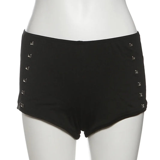 Women'S Retro Beach Personality Design Bottoms Embellished Metal Rivet Detail Elastic Waist Low-Waisted Daily Shorts New Style