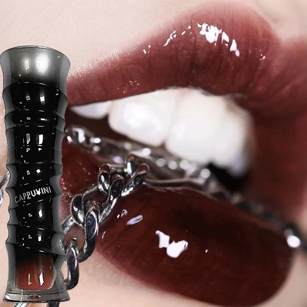 Punk Dark Red Lip Gloss Mirror Shine Silky Moisturizing Texture Lip Glaze Non-Sticky Chocolate Red Cherry Watery Glossy Lip Tint