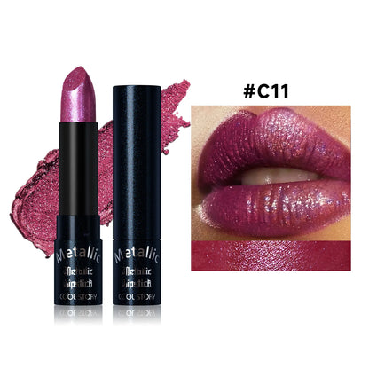 15Colors Metallic  Waterproof Lasting Diamond Pearlescent Metallic Lipstick Blue Lip Gloss Women Makeup Cosmetic