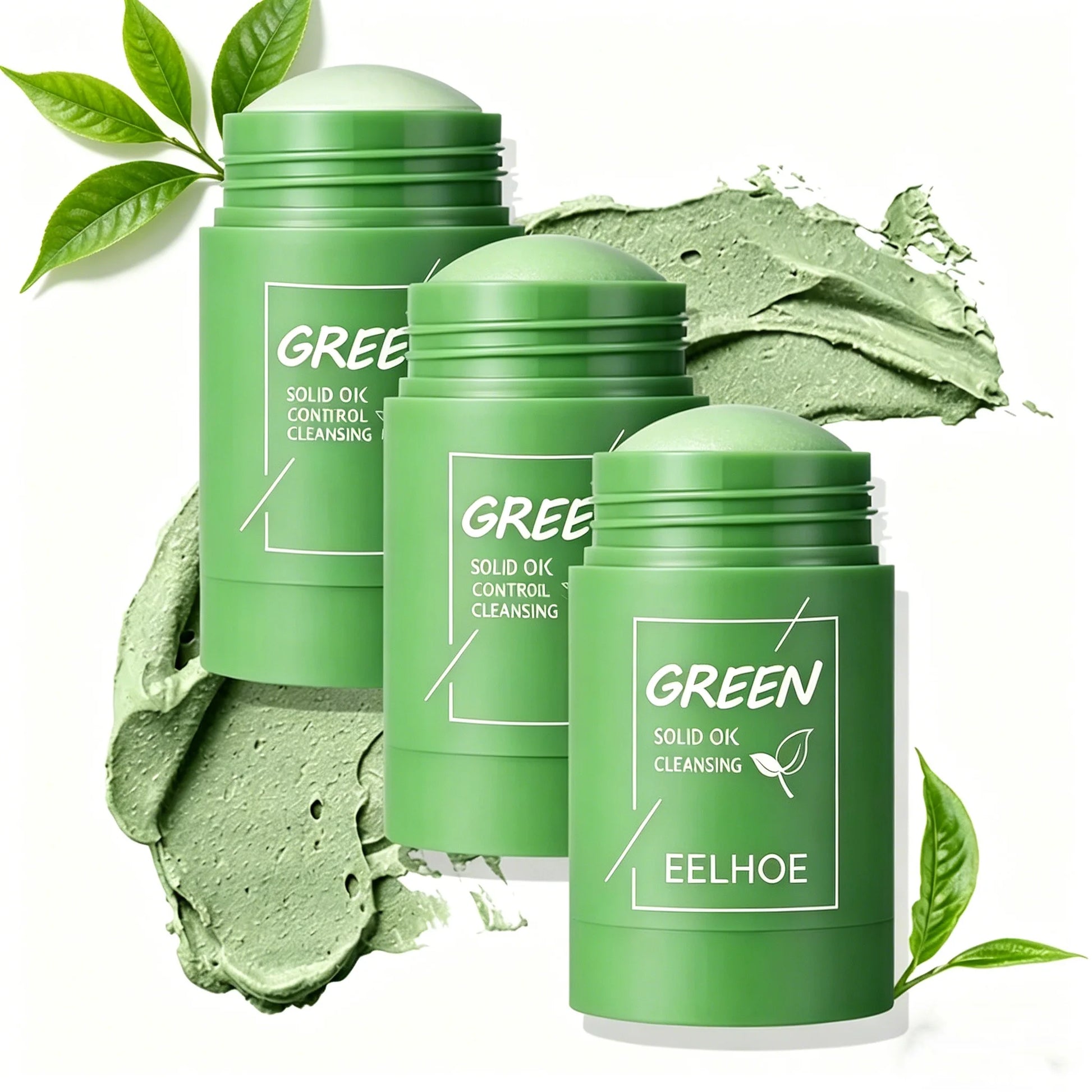1~5PCS Green Tea Clay Stick for Face Green Mask Stick Smear Acne Shrink Blackhead Green Tea Extract Facial Mask Pore Cleansing